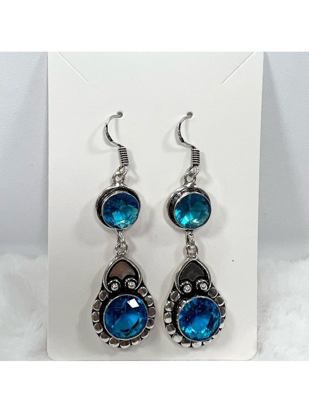 Blue Topaz 925 Synthetic Gemstone Earrings